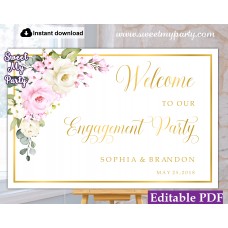 Cream pink roses Engagement Party welcome sign template,Engagement Party welcome sign,(135a) Cream pink roses Engagement Party welcome sign template,Engagement Party welcome sign,(135a)